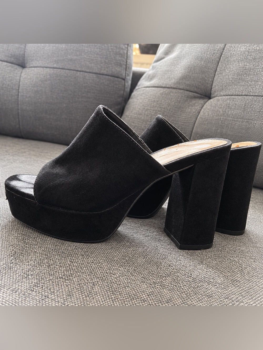 Black Faux Suede Platform Mules Chunky Heel ShoeDazzle Callan Size 10